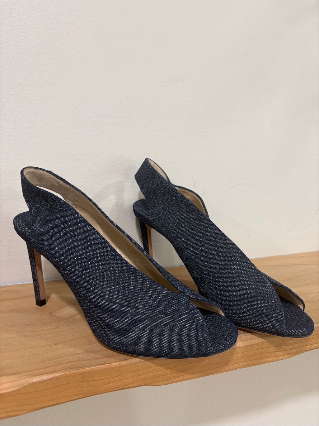 Jimmy Choo Shar 100 Indigo Denim Heels Sandals, Size 38